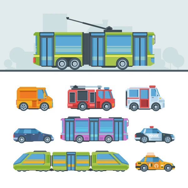 Municipal cars colorful flat vector illustration set — 스톡 벡터