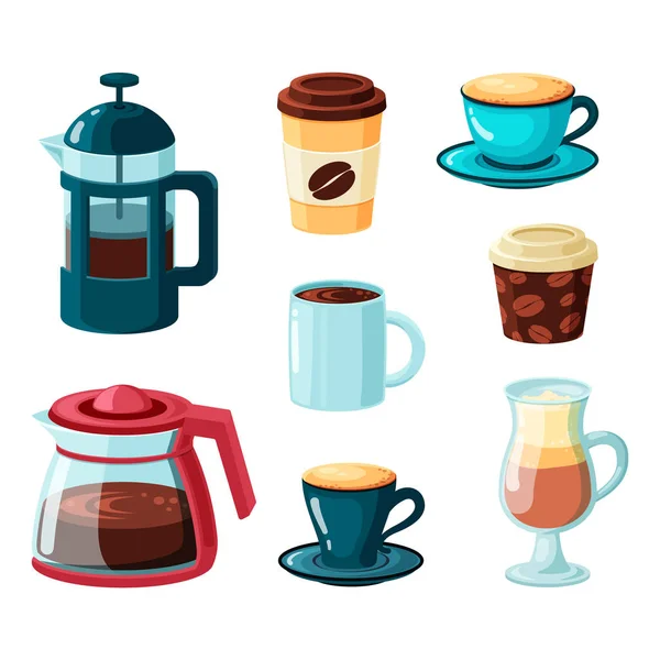 Coffee mugs vector collection in cartoon style — Stock Vector