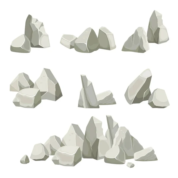 石の収集だ。山の岩の要素が違う。ベクターフラット自然石作りキット — ストックベクタ
