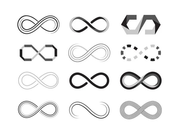 Signo de infinito. eternidad abstracta logotipo iconos de simbolismo gráfico futuro. ilustraciones vectoriales plantillas aisladas — Archivo Imágenes Vectoriales