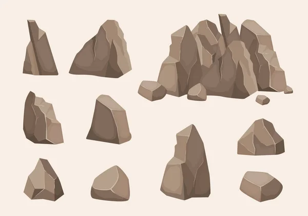 Pedras da montanha. Coleção de natureza de pedras símbolos de poder. kit de criação vetorial de rochas elementos —  Vetores de Stock