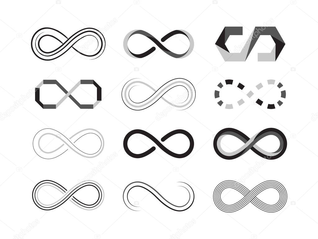 infinity sign. eternity abstract logo icons of future graphic symbolism. vector illustrations templates isolated