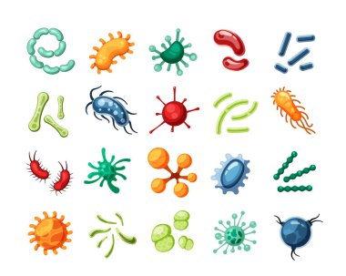 Virüsler. mikrop gribi bakteri basili karakterler sağlık hizmeti tıbbi biyoloji vektörü renkli virüsler izole edilmiş