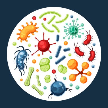 bacteria characters. viruses microscope zoom top view biology collection of bacillus. vector medical set