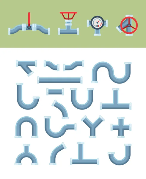 Formas de tubo. tubulações de aço de água de óleo e cilindro de plástico com sistemas de engenharia de encanamento de contador de válvula de torneira. vetor —  Vetores de Stock