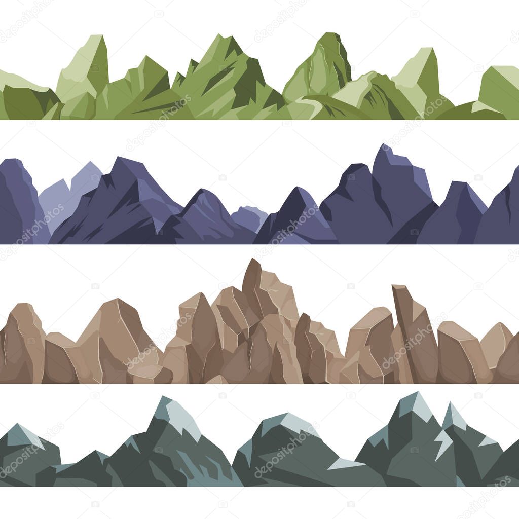 mountains pattern. Rock hills volcano climbing concept horizontal seamless landscape 2D games vector nature outdoors