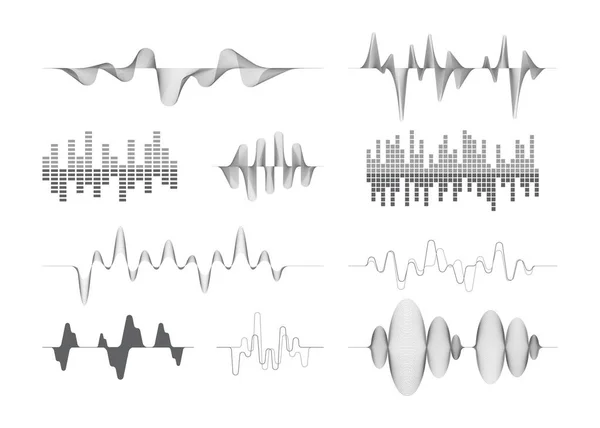 Ondas sonoras. música áudio visualização canção frequência efeitos sinal eletrônico vetor formas abstratas — Vetor de Stock