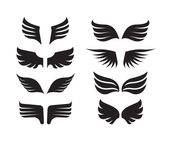 Wings collection. aircraft military symbols birds stylized wings vector minimalistic design fly silhouettes of feathers — Stock Vector