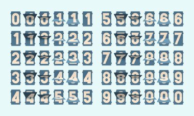 flip numbers. alphabet letters for mechanical steel board for airport terminal advertizing technology signs vector set clipart