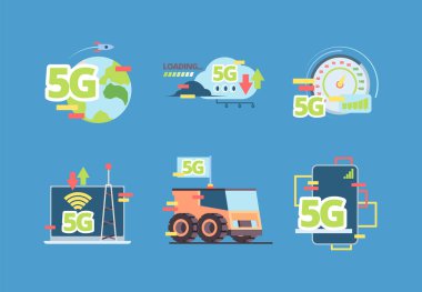 5G teknolojisi. gelecekteki hızlı çevrimiçi bağlantı mobil akıllı telefon sinyal aygıtları insanların konsept resimleriyle