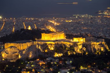 Akropolis gece, Atina, Yunanistan