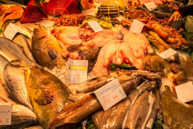 Barcelona içinde belgili tanımlık çarşı, taze deniz ürünleri