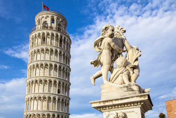 Leaning Tower of Pisa and the Fontana dei Putti, Italy 