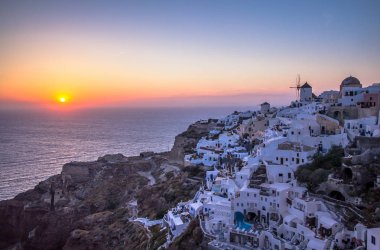 Günbatımında Santorini, Yunanistan