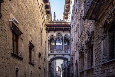 Neogothic bridge at Carrer del Bisbe in Barcelona