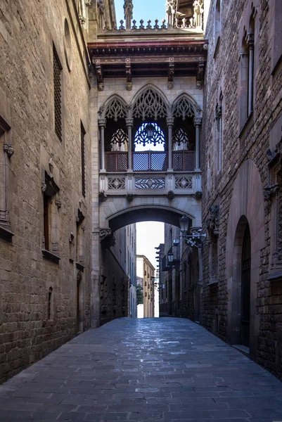 Puente neogótico en la Carrer del Bisbe de Barcelona — Foto de Stock