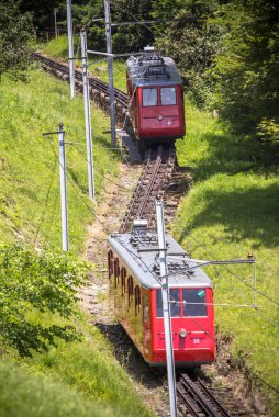Tren kırmızı karikatür, Lucerne, İsviçre