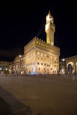 Palazzo Vecchio gece, İtalya Floransa'da 
