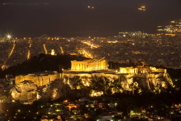 到晚上，雅典，希腊雅典卫城 — 图库照片