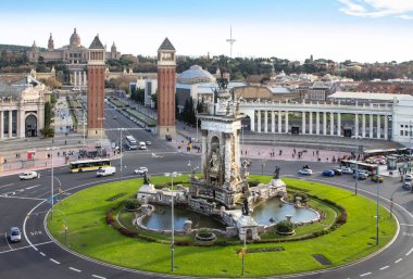 barcelona ve Ulusal Sarayı Espanya Meydanı