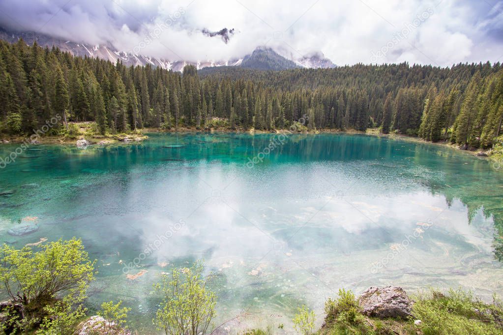 Karersee, lake in the Dolomites in South Tyrol, Italy
