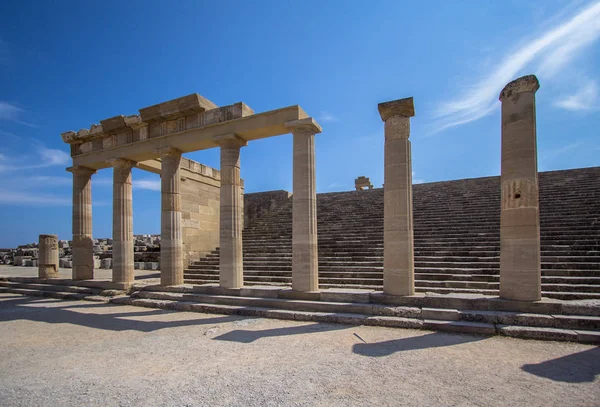 Ruínas do templo antigo, Lindos, ilha de Rodes, Grécia — Fotografia de Stock
