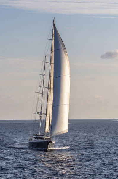 Grote Zeilboot Zeilen Avond Zee — Stockfoto