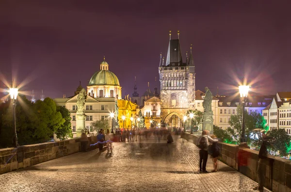 Night Panorama Old Town Charles Bridge Cathedral Prague — Stock Photo, Image