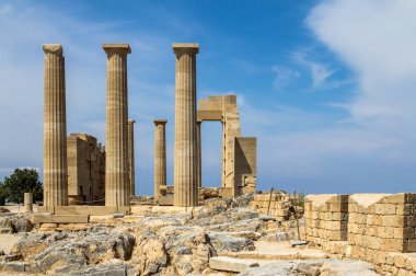 Kalıntıları antik tapınak, Lindos, Rodos, Yunanistan