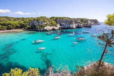 Panorama görünüm Macarella Beach Menorca, Balear Adaları, İspanya