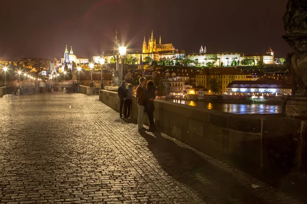 Ночная Панорама Старого Города Карловым Мостом Собором Праге — стоковое фото