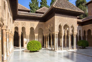 İspanya, Alhambra Granada 'daki Aslanların avlusu.