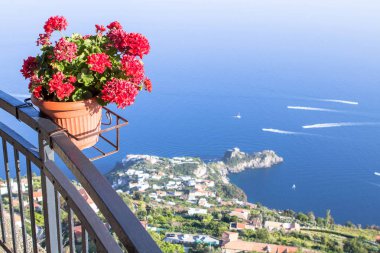 Flower pot on the viewpoint to the Amalfi coast, Italy