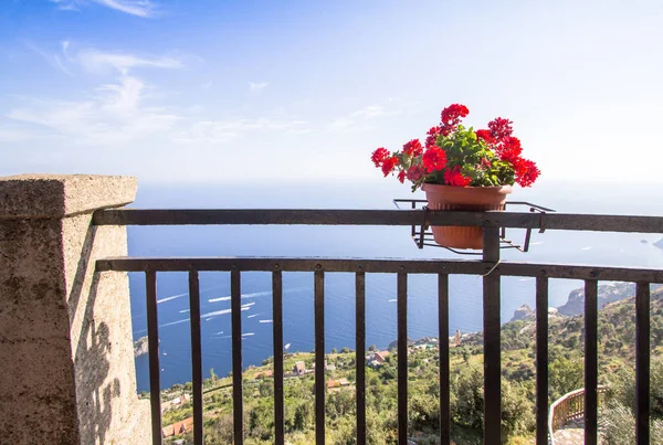 Blumentopf auf dem Aussichtspunkt zur Amalfiküste, Italien — Stockfoto