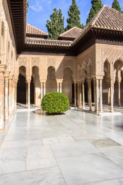 İspanya, Alhambra Granada 'daki Aslanların avlusu.