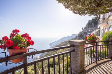 Flower pot on the viewpoint to the Amalfi coast, Italy