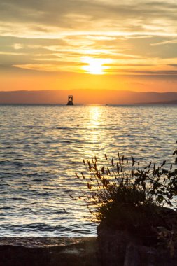 İsviçre 'de Cenevre Gölü Günbatımı 
