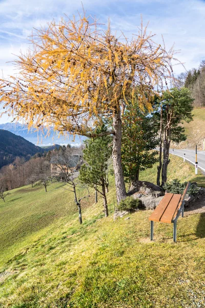 Empty bench in high mountains — Stock Photo, Image