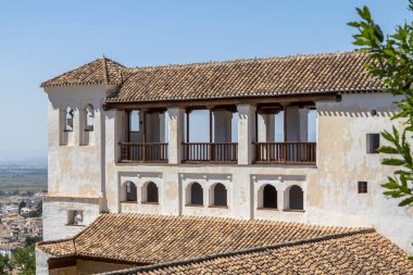 İspanya 'nın Palacio de Generalife kentindeki Granada şehrine bakış açısı