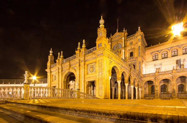 Plaza de Espana nocą, Sewilla, Hiszpania — Zdjęcie stockowe