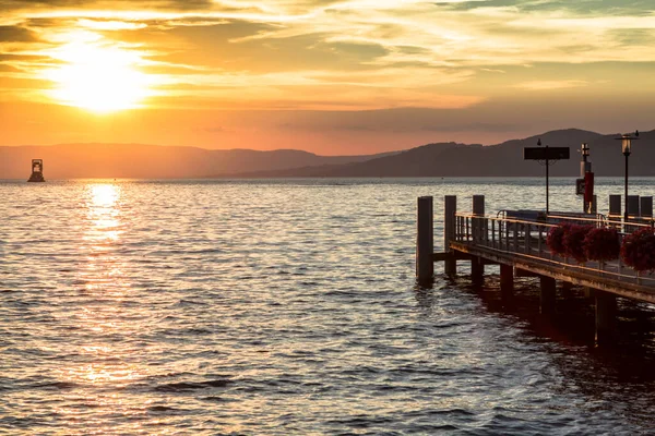 Sunset Geneva Lake Port Valais Switzerland — Stock Photo, Image