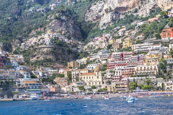 Widok Miasto Charakter Positano Wody Wybrzeże Amalfi Włochy — Zdjęcie stockowe