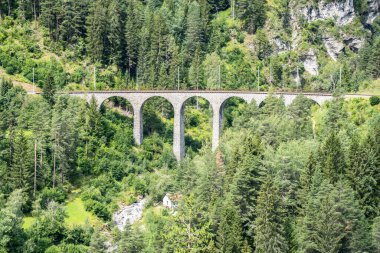Filisur ve Davos, İsviçre yakınlarındaki ünlü viyadük (Landwasser Viaduct)