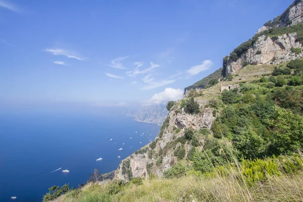 Vue Panoramique Sur Côte Amalfitaine Depuis Sentier Des Dieux Près — Photo