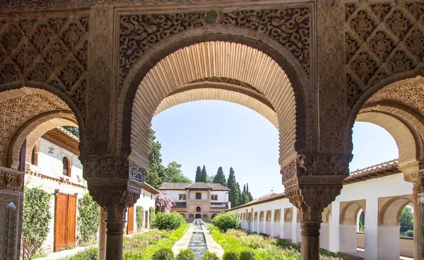 Stone Arches World Famous Garden Alhambra Andalucia Granada Spain — Stok fotoğraf