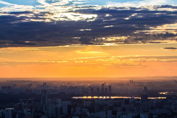 Luftaufnahme Der Stadt Moskau Bei Sonnenuntergang Von Der Aussichtsplattform Des — Stockfoto