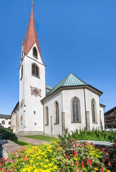 Berömd Pfarrkirche Centrum Seefeld Tyrolen Österrike — Stockfoto