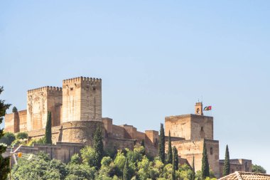 Endülüs Kalesi Alhambra 'nın Panorama' sı İspanya 'nın Granada kentindeki İspanyol halifeliği zamanında