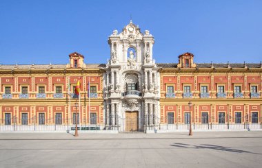 Sevilla, Endülüs, İspanya 'daki San Telmo Sarayı (Palacio San Telmo) cephesi