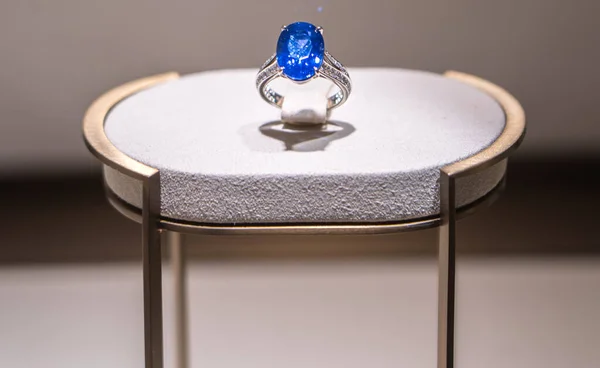 Luxury diamond ring in showcase of boutique in Sardinia, Italy